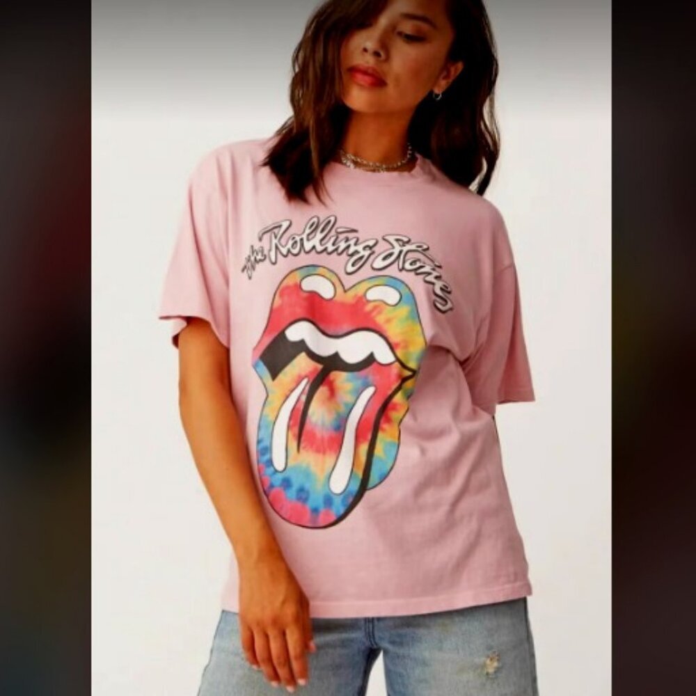 DAYDREAMER for FREE PEOPLE Rolling Stones Graphic T-Shirt Short Sleeves Pink XL